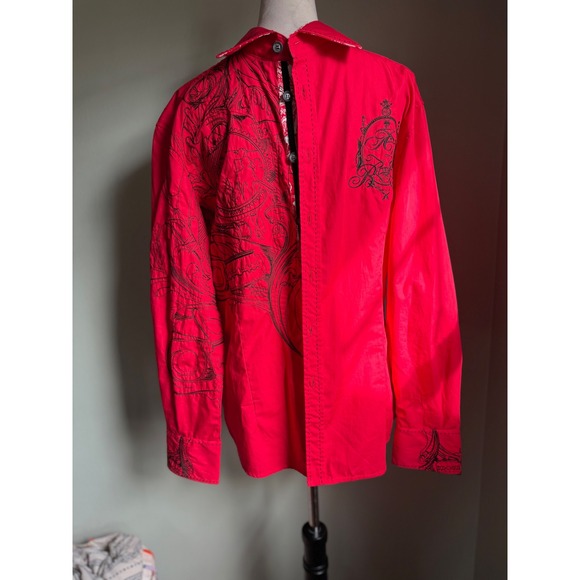 FRANCO UOMO Other - Franco Uomo Mens Red black Embroidered Long Sleeve Button Shirt L y2k designer